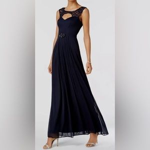 Betsy & Adam Women's Navy Blue Brooch Cutout Gown Sleeveless Dress Size 12